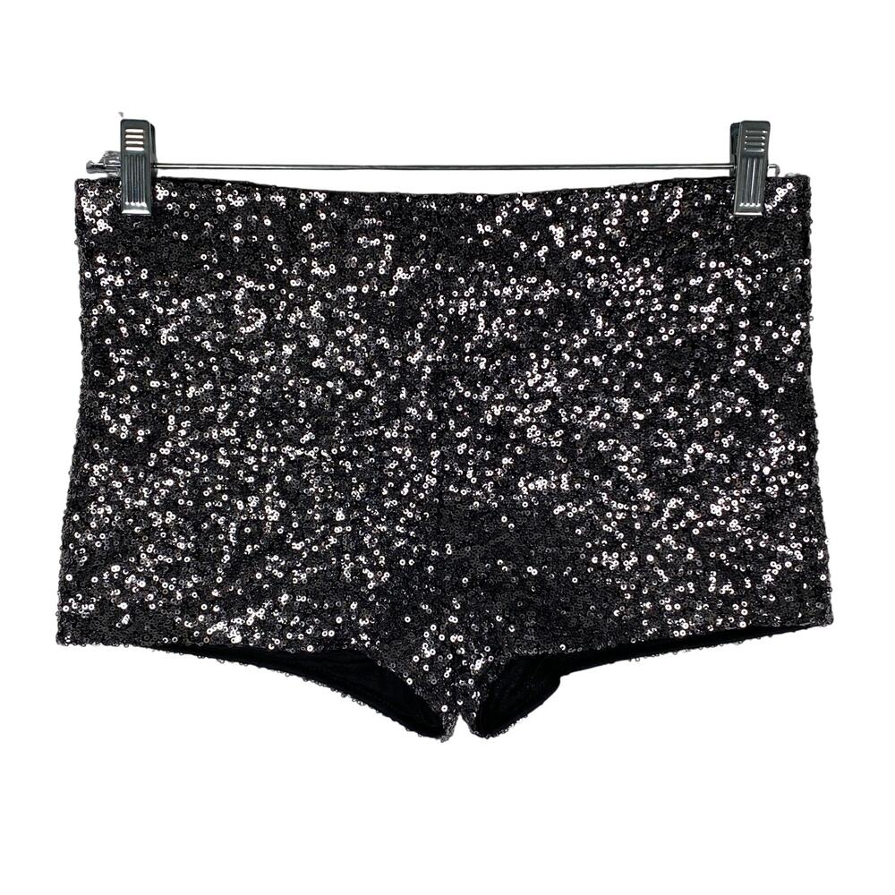 Alythea Sequin Shorts M Black High Waist Disco 70s Glam Party Clubwear Festival